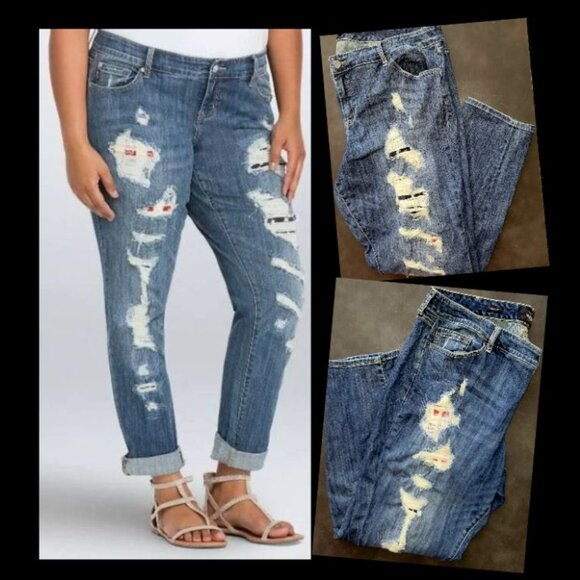 torrid Denim - Torrid Premium Boyfriend Jeans Medium Wash with Ripped Destruction Size 24